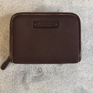 Vintage Coach Brown Nylon & Leather Small Accordion Zip Wallet •Y2K